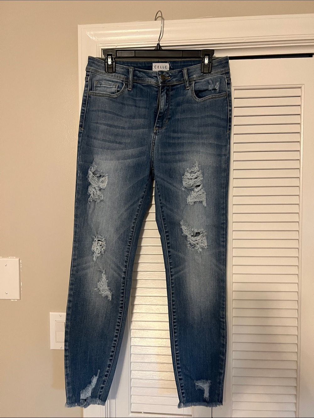 Cello Distressed Skinny Jeans - Medium Blue